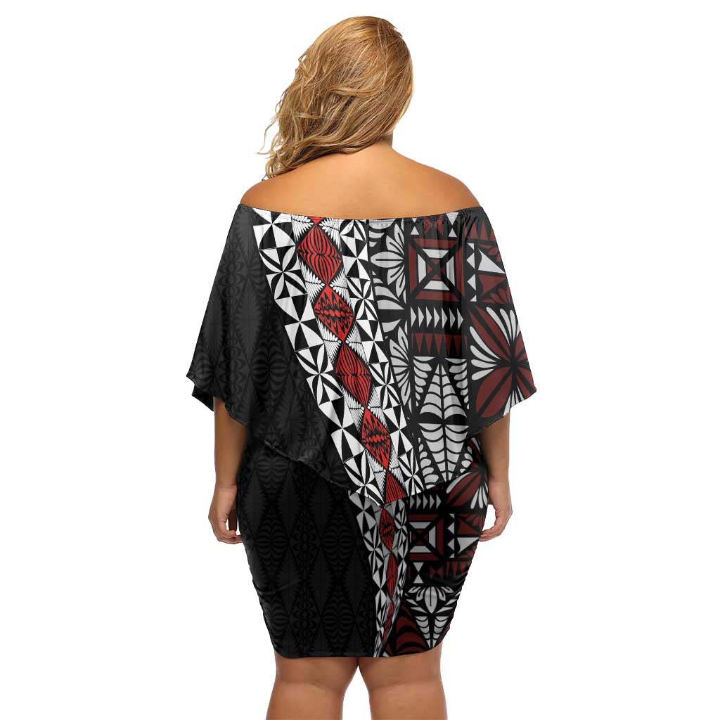 Tonga Ngatu Art Tattoo Polynesian Family Matching Off Shoulder Short Dress and Hawaiian Shirt