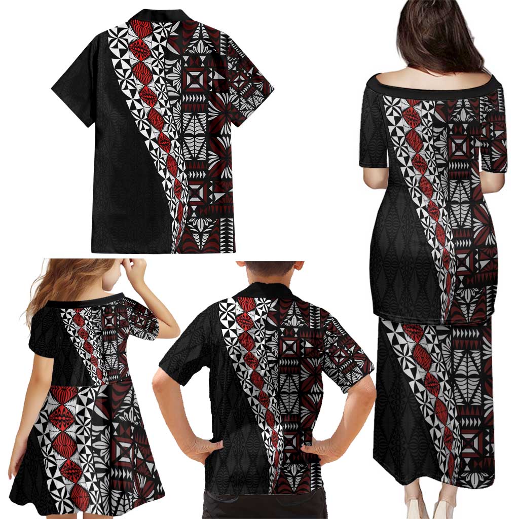 Tonga Ngatu Art Tattoo Polynesian Family Matching Puletasi and Hawaiian Shirt