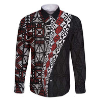 Tonga Ngatu Art Tattoo Polynesian Family Matching Short Sleeve Bodycon Dress and Hawaiian Shirt LT03 Dad's Shirt - Long Sleeve Black - Polynesian Pride