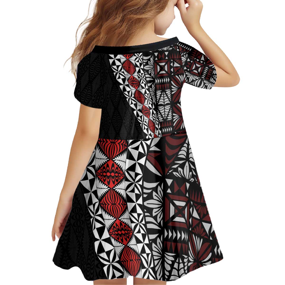 Tonga Ngatu Art Tattoo Polynesian Kid Short Sleeve Dress
