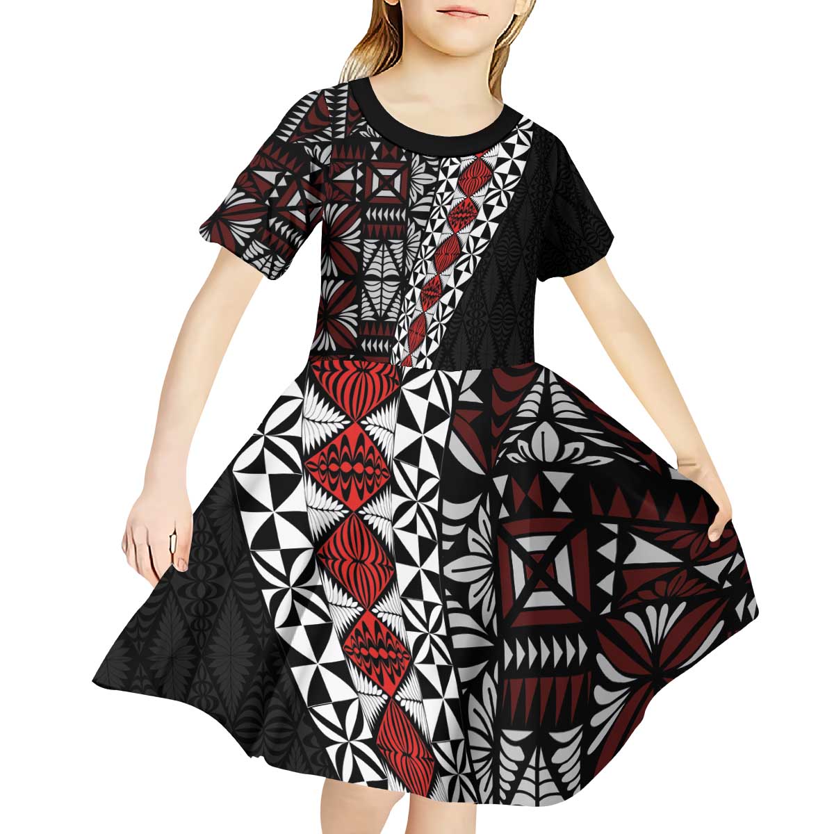 Tonga Ngatu Art Tattoo Polynesian Kid Short Sleeve Dress