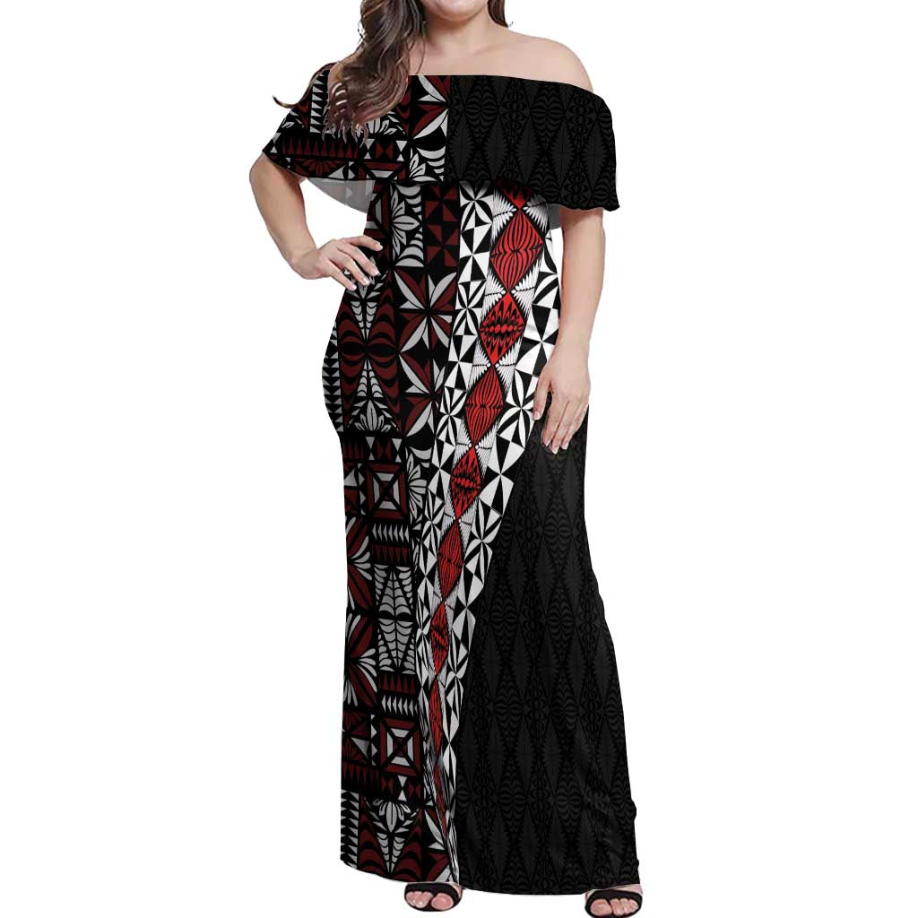 Tonga Ngatu Art Tattoo Polynesian Off Shoulder Maxi Dress