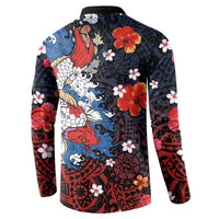 Hawaiian and Japanese Together Button Sweatshirt Hibiscus and Koi Fish Polynesian Pattern Colorful Style