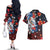 Hawaiian and Japanese Together Couples Matching Off The Shoulder Long Sleeve Dress and Hawaiian Shirt Hibiscus and Koi Fish Polynesian Pattern Colorful Style
