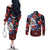 Hawaiian and Japanese Together Couples Matching Off The Shoulder Long Sleeve Dress and Long Sleeve Button Shirt Hibiscus and Koi Fish Polynesian Pattern Colorful Style