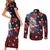 Hawaiian and Japanese Together Couples Matching Short Sleeve Bodycon Dress and Long Sleeve Button Shirt Hibiscus and Koi Fish Polynesian Pattern Colorful Style