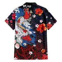 Hawaiian and Japanese Together Family Matching Puletasi and Hawaiian Shirt Hibiscus and Koi Fish Polynesian Pattern Colorful Style LT03 - Polynesian Pride