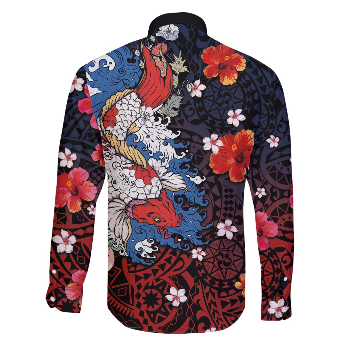 Hawaiian and Japanese Together Family Matching Puletasi and Hawaiian Shirt Hibiscus and Koi Fish Polynesian Pattern Colorful Style LT03 - Polynesian Pride