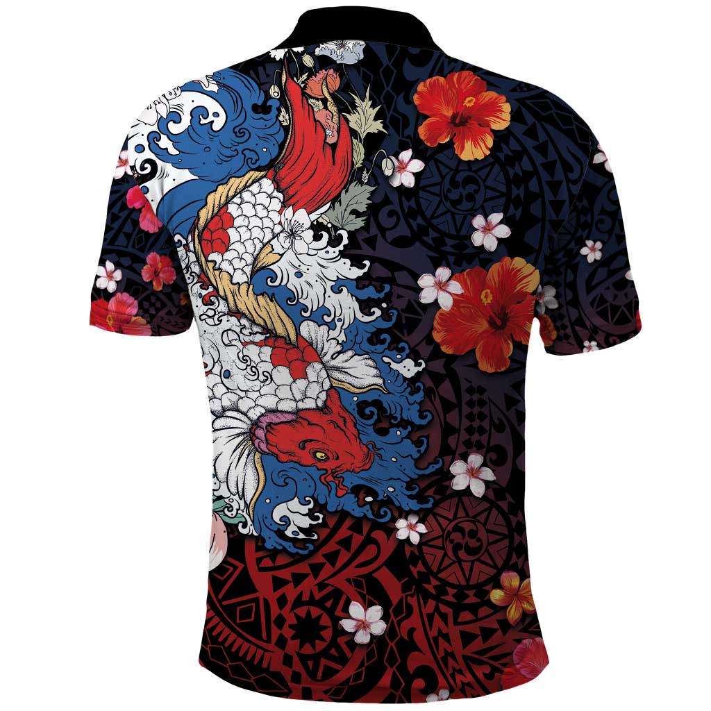 Hawaiian and Japanese Together Polo Shirt Hibiscus and Koi Fish Polynesian Pattern Colorful Style LT03 - Polynesian Pride