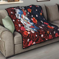 Hawaiian and Japanese Together Quilt Hibiscus and Koi Fish Polynesian Pattern Colorful Style