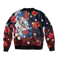 Hawaiian and Japanese Together Sleeve Zip Bomber Jacket Hibiscus and Koi Fish Polynesian Pattern Colorful Style LT03 - Polynesian Pride