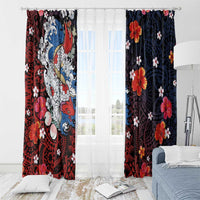 Hawaiian and Japanese Together Window Curtain Hibiscus and Koi Fish Polynesian Pattern Colorful Style