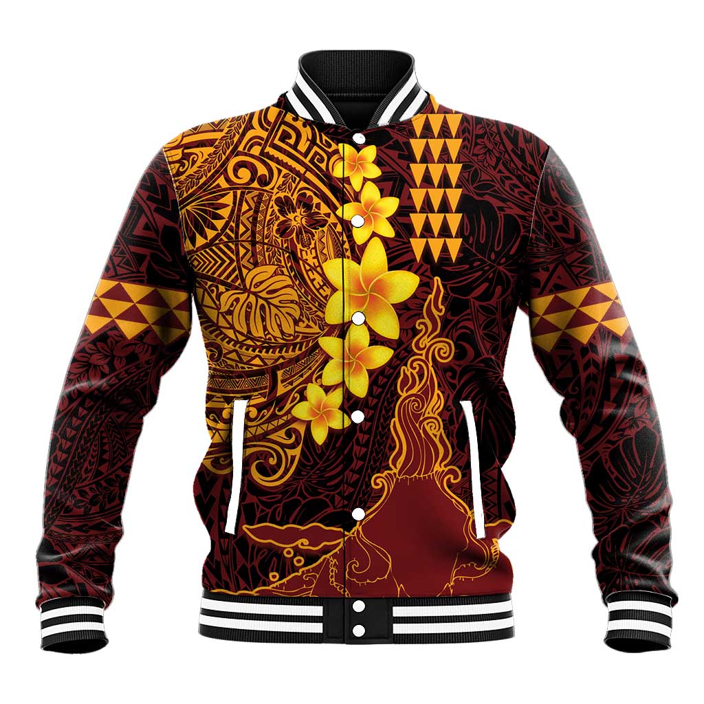 Hawaii Volcano Baseball Jacket Polynesian and Kakau Pattern