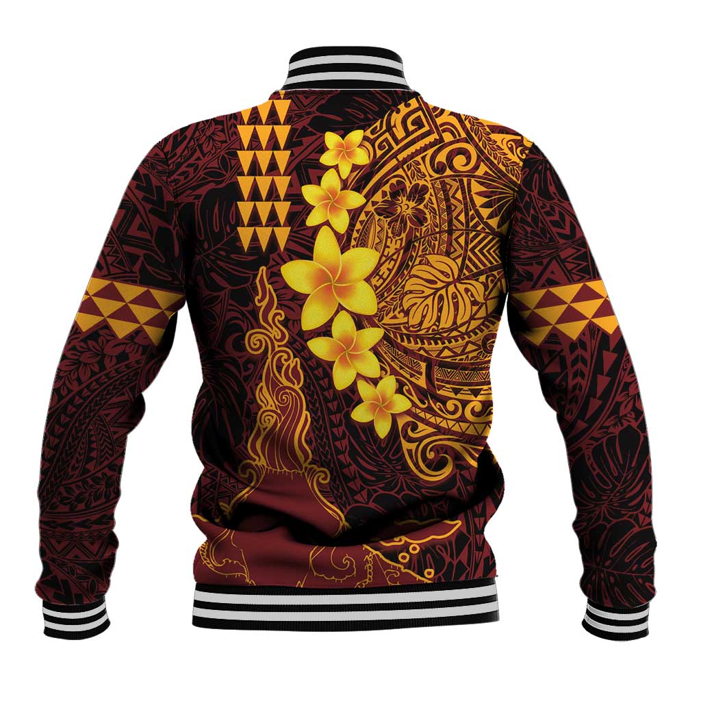 Hawaii Volcano Baseball Jacket Polynesian and Kakau Pattern