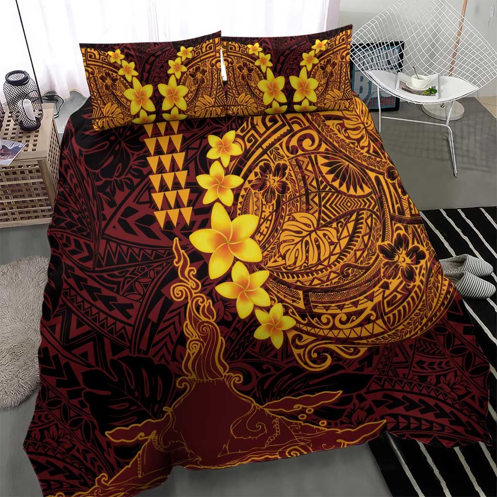 Hawaii Volcano Bedding Set Polynesian and Kakau Pattern