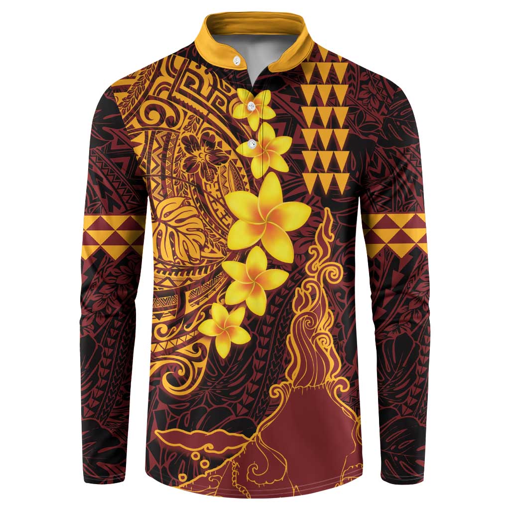 Hawaii Volcano Button Sweatshirt Polynesian and Kakau Pattern