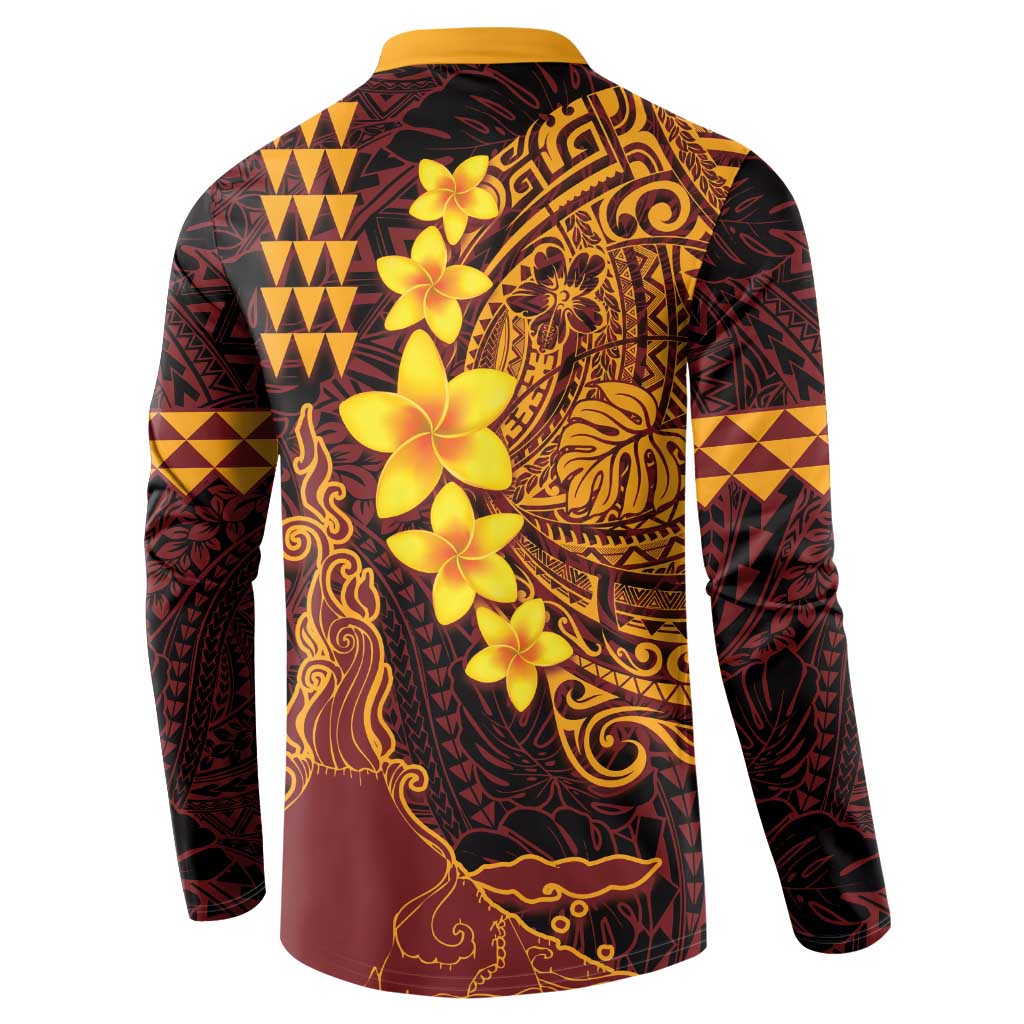 Hawaii Volcano Button Sweatshirt Polynesian and Kakau Pattern