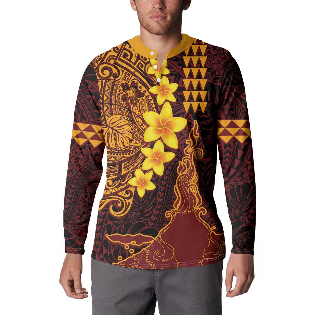 Hawaii Volcano Button Sweatshirt Polynesian and Kakau Pattern