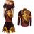 Hawaii Volcano Couples Matching Mermaid Dress and Long Sleeve Button Shirt Polynesian and Kakau Pattern
