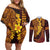 Hawaii Volcano Couples Matching Off Shoulder Short Dress and Long Sleeve Button Shirt Polynesian and Kakau Pattern