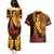 Hawaii Volcano Couples Matching Puletasi and Hawaiian Shirt Polynesian and Kakau Pattern