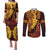 Hawaii Volcano Couples Matching Puletasi and Long Sleeve Button Shirt Polynesian and Kakau Pattern