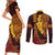 Hawaii Volcano Couples Matching Short Sleeve Bodycon Dress and Long Sleeve Button Shirt Polynesian and Kakau Pattern
