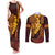Hawaii Volcano Couples Matching Tank Maxi Dress and Long Sleeve Button Shirt Polynesian and Kakau Pattern