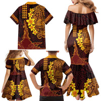 Hawaii Volcano Family Matching Mermaid Dress and Hawaiian Shirt Polynesian and Kakau Pattern