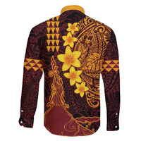 Hawaii Volcano Family Matching Off The Shoulder Long Sleeve Dress and Hawaiian Shirt Polynesian and Kakau Pattern