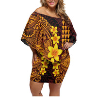 Hawaii Volcano Family Matching Off Shoulder Short Dress and Hawaiian Shirt Polynesian and Kakau Pattern