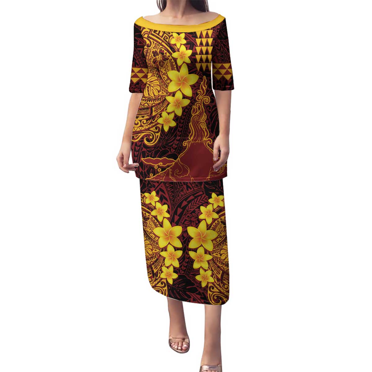 Hawaii Volcano Family Matching Puletasi and Hawaiian Shirt Polynesian and Kakau Pattern