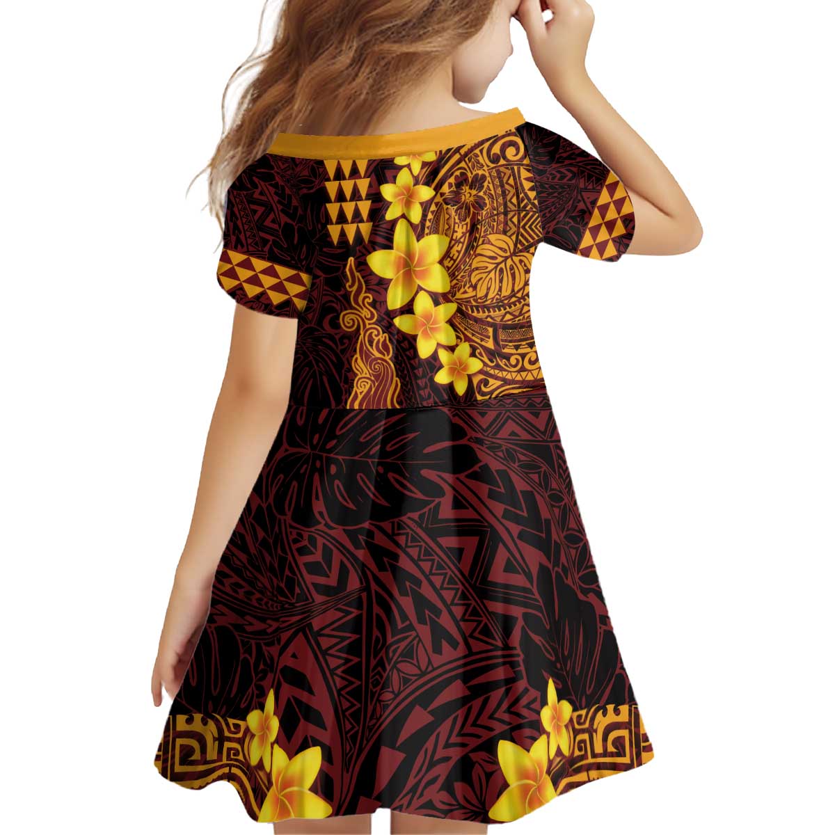 Hawaii Volcano Kid Short Sleeve Dress Polynesian and Kakau Pattern