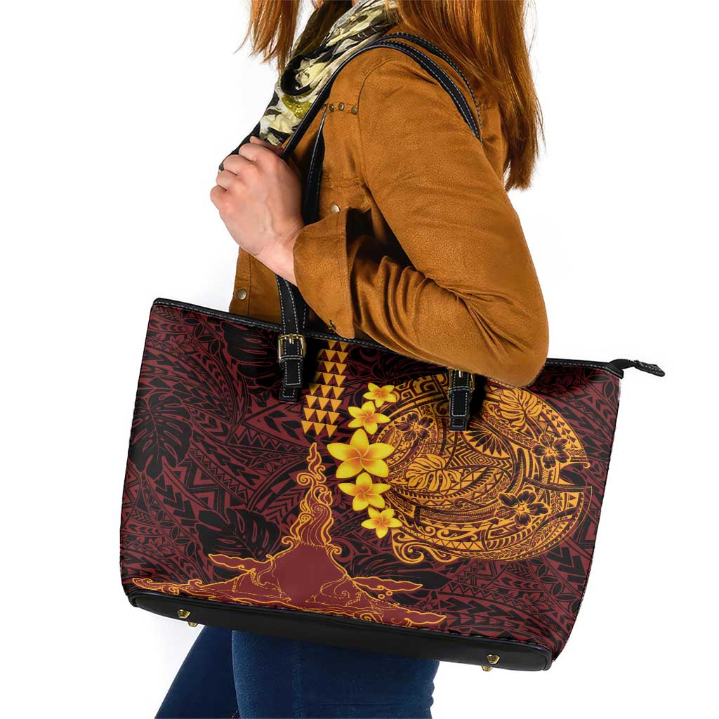 Hawaii Volcano Leather Tote Bag Polynesian and Kakau Pattern