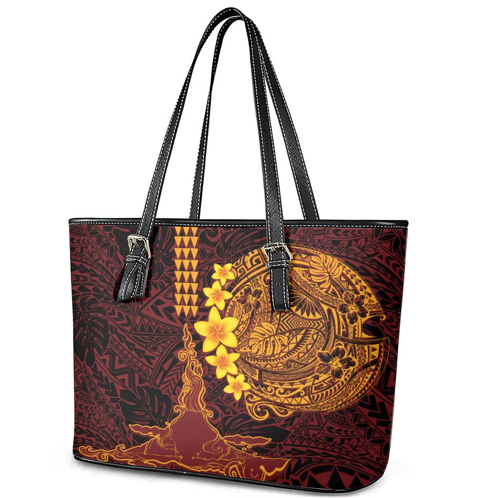 Hawaii Volcano Leather Tote Bag Polynesian and Kakau Pattern