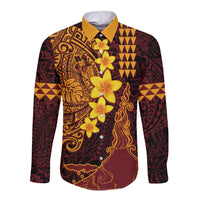 Hawaii Volcano Long Sleeve Button Shirt Polynesian and Kakau Pattern