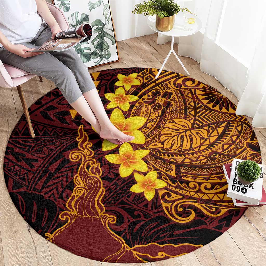 Hawaii Volcano Round Carpet Polynesian and Kakau Pattern