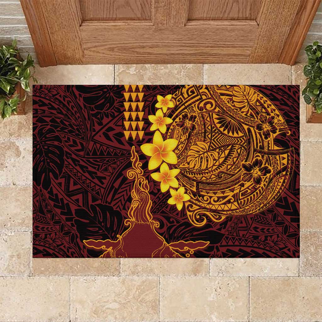 Hawaii Volcano Rubber Doormat Polynesian and Kakau Pattern