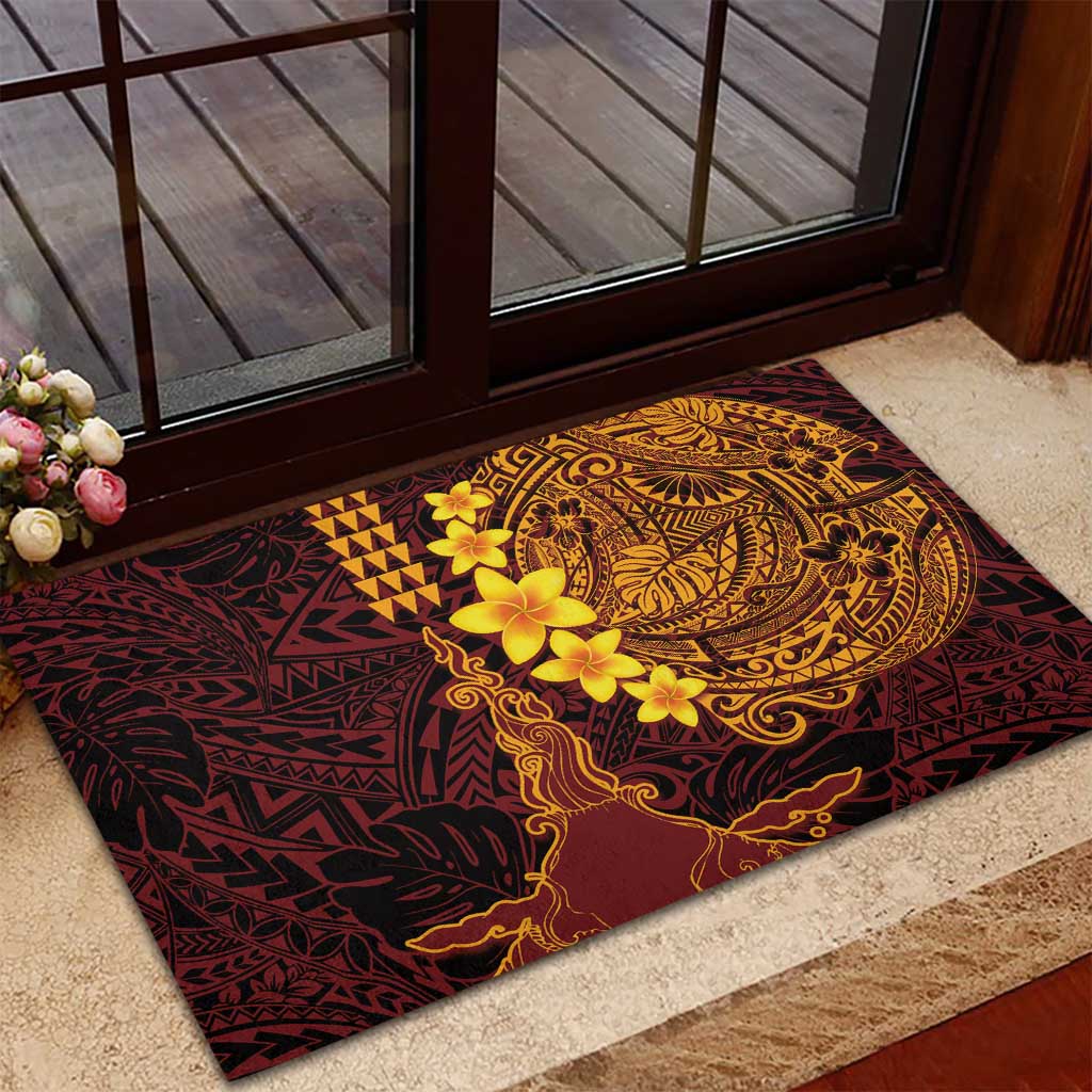 Hawaii Volcano Rubber Doormat Polynesian and Kakau Pattern