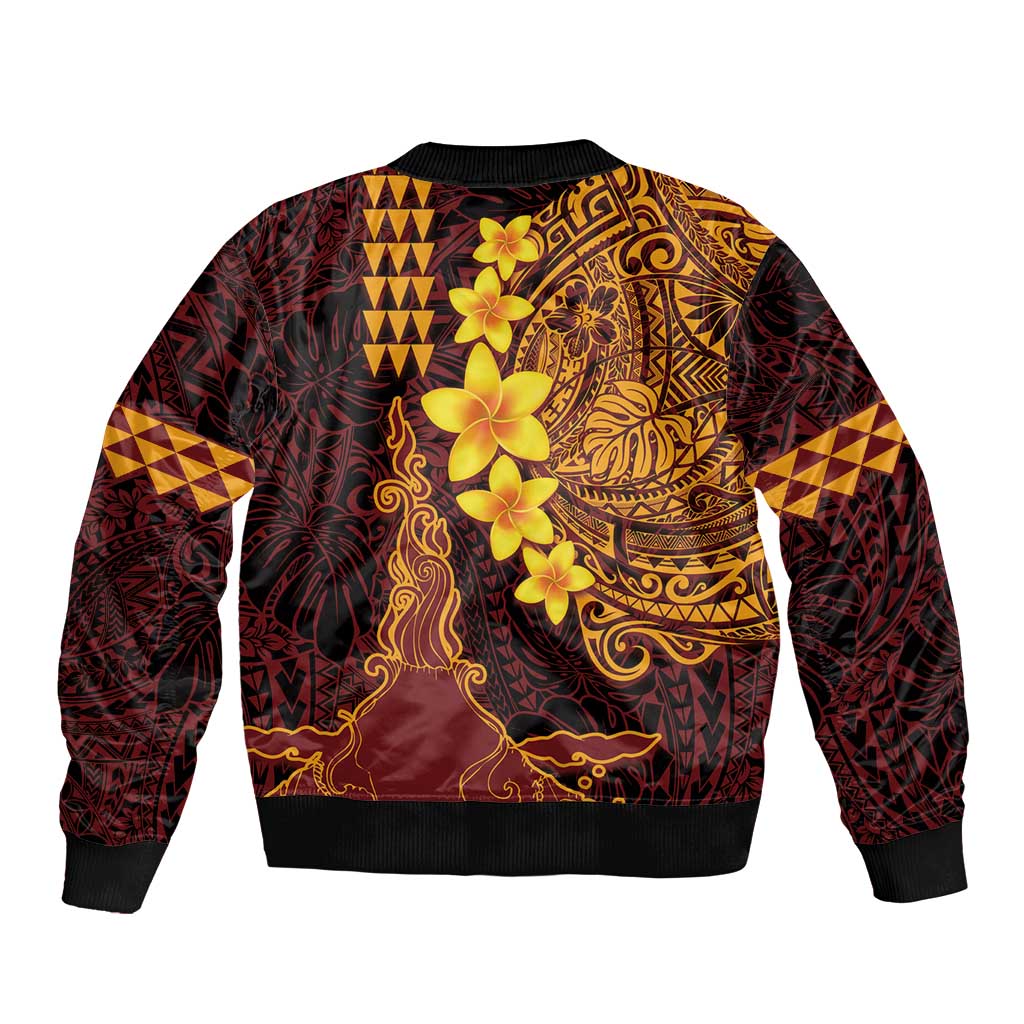Hawaii Volcano Sleeve Zip Bomber Jacket Polynesian and Kakau Pattern