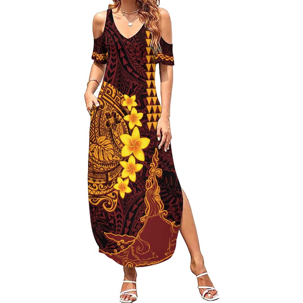 Hawaii Volcano Summer Maxi Dress Polynesian and Kakau Pattern