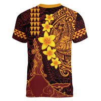 Hawaii Volcano Women V-Neck T-Shirt Polynesian and Kakau Pattern