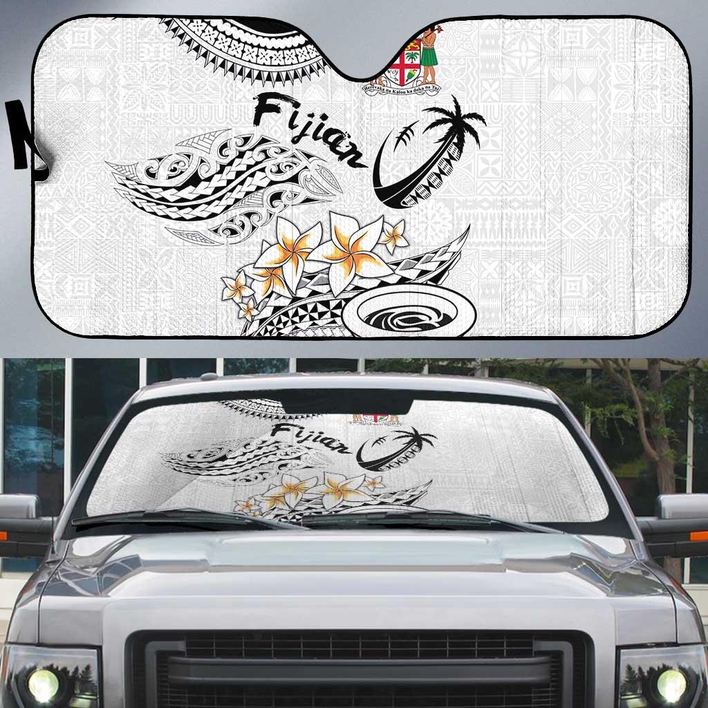 Fijian Traditional Culture Auto Sun Shade Tapa Tribal Tattoos LT03 White - Polynesian Pride