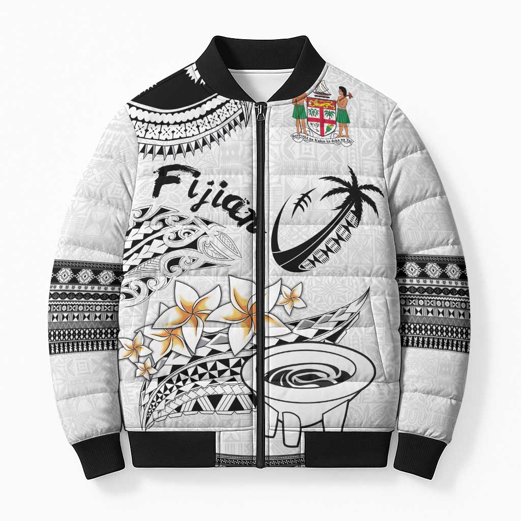 Fijian Traditional Culture Bomber Puffer Jacket Tapa Tribal Tattoos LT03 Unisex White - Polynesian Pride