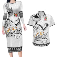 Fijian Traditional Culture Couples Matching Long Sleeve Bodycon Dress and Hawaiian Shirt Tapa Tribal Tattoos - Polynesian Pride