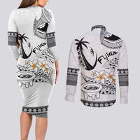 Fijian Traditional Culture Couples Matching Long Sleeve Bodycon Dress and Long Sleeve Button Shirt Tapa Tribal Tattoos - Polynesian Pride