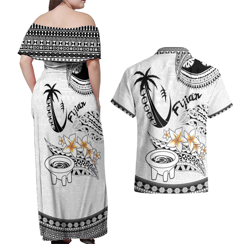 Fijian Traditional Culture Couples Matching Off Shoulder Maxi Dress and Hawaiian Shirt Tapa Tribal Tattoos - Polynesian Pride