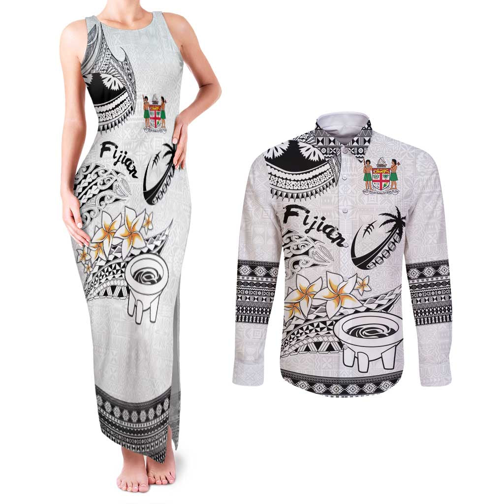 Fijian Traditional Culture Couples Matching Tank Maxi Dress and Long Sleeve Button Shirt Tapa Tribal Tattoos - Polynesian Pride