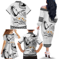 Fijian Traditional Culture Family Matching Off The Shoulder Long Sleeve Dress and Hawaiian Shirt Tapa Tribal Tattoos - Polynesian Pride