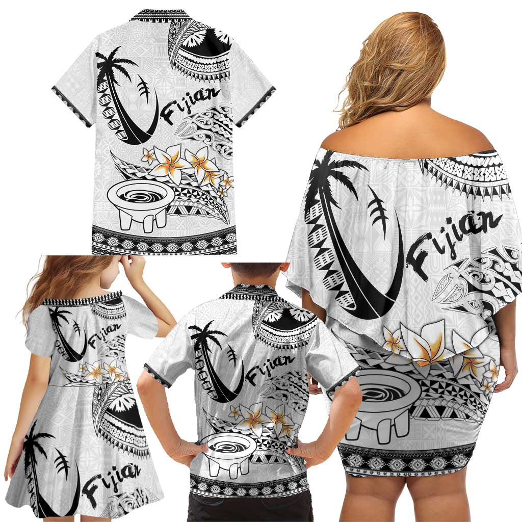Fijian Traditional Culture Family Matching Off Shoulder Short Dress and Hawaiian Shirt Tapa Tribal Tattoos - Polynesian Pride